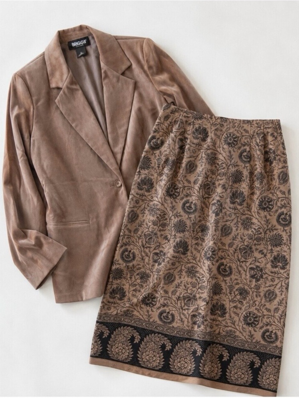 Briggs Vintage Brown Paisley Jacket Skirt Set Womens Medium